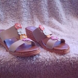 Italian Shoemakers Tan and Pink Wedge Sandals